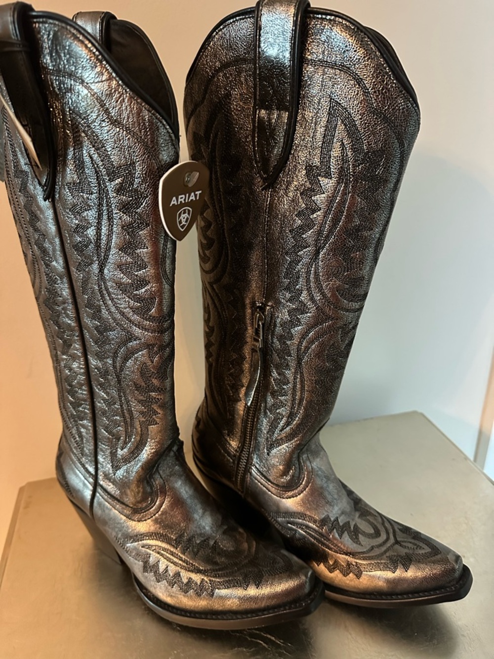 Ariat Metallic Pewter Western Knee-High Boots with Black Stitching